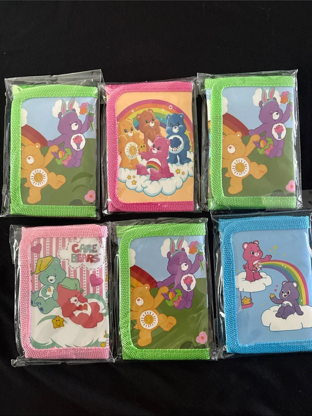 Care Bears Assorted Rainbow Card Holders Velcro Wallets Set of 6